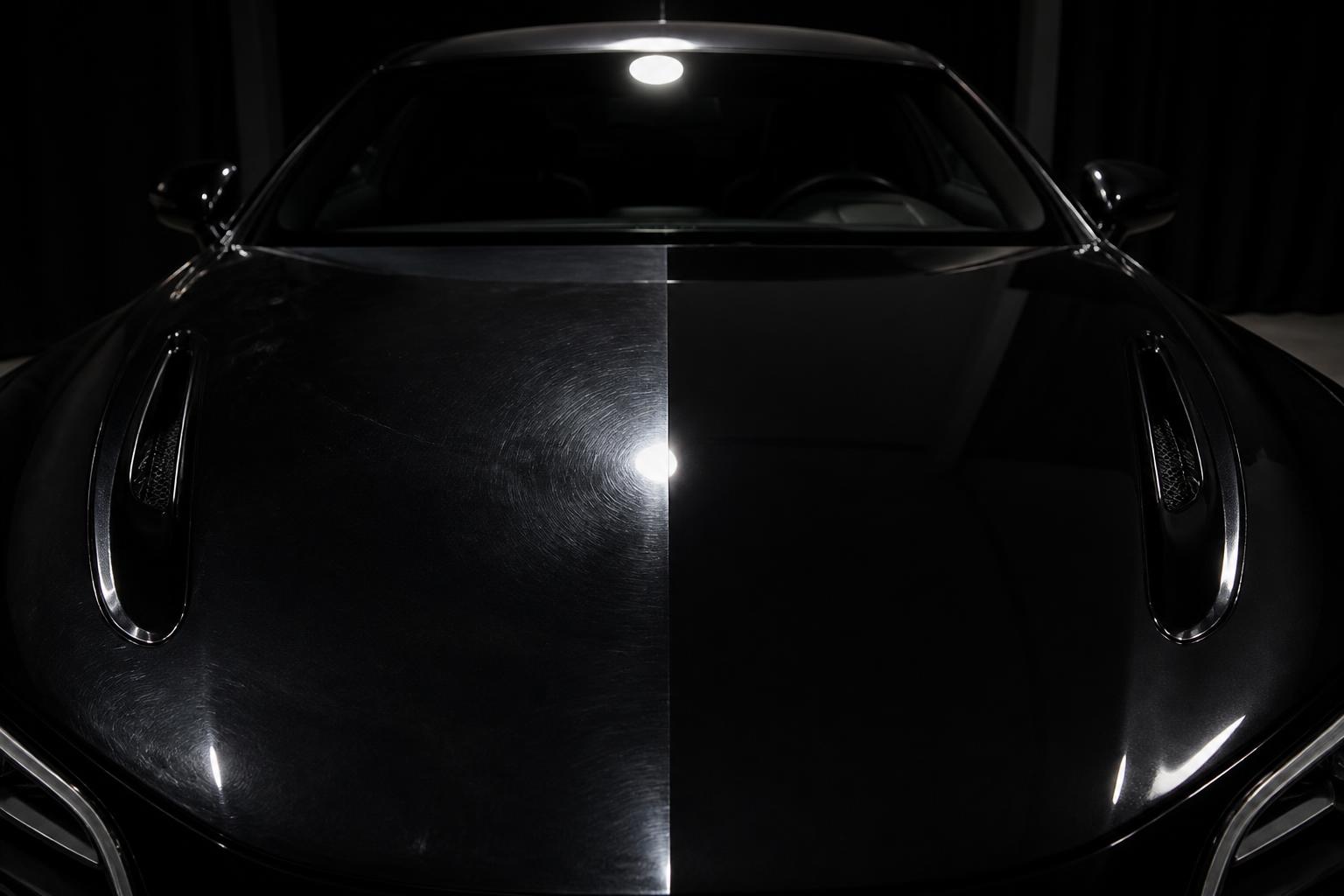 Detailed sports car hood after correction